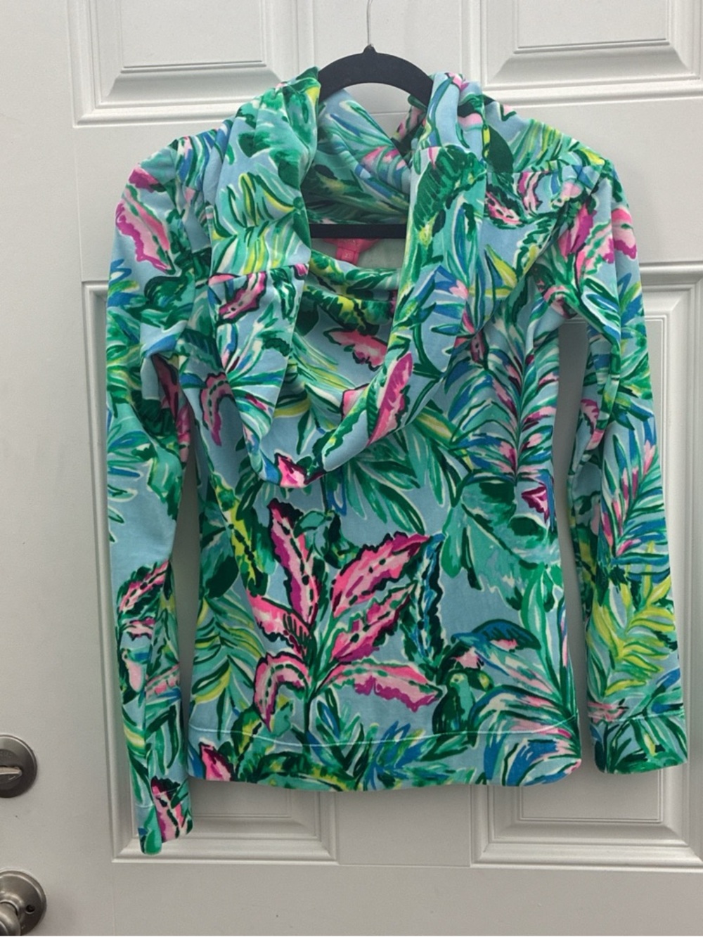 Lilly Pulitzer Tropical Print Cowl Neck Long Sleeve Top - Blue, Green, Pink